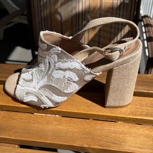 ALEX + ALEX Beige Sequin Slingback Sandals - Women